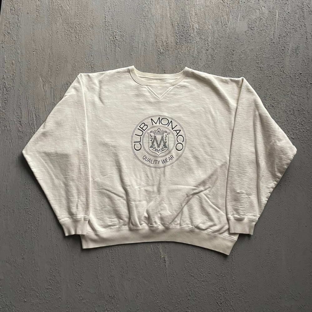 Vintage Club Monaco Graphic Sweatshirt Mens XL Cream 90s Club Monaco